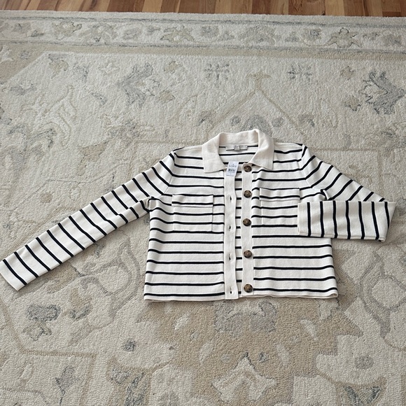 LOFT Sweaters - LOFT Women’s Button Down Sweater - Cream and Navy Stripes